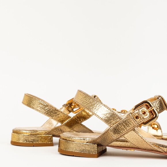 Prada Gold Metallic Studded Flat Sandals - Picture 8 of 10